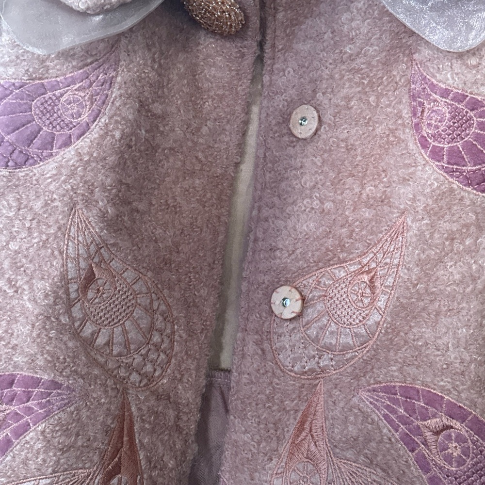 Chole Women's Rose Pink Wool Blend Embroidered Coat - Picture 8 of 10